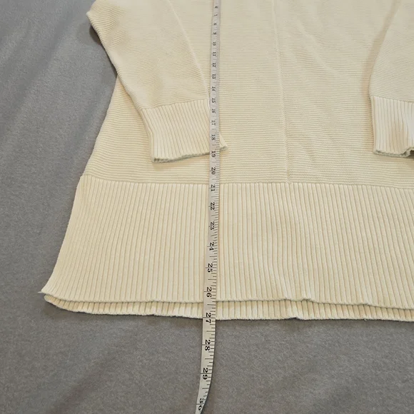 Talbots Tunic Sweater Womens L Cream Mock Neck Ribbed Knit Side Slit JO5161 - Picture 3 of 5